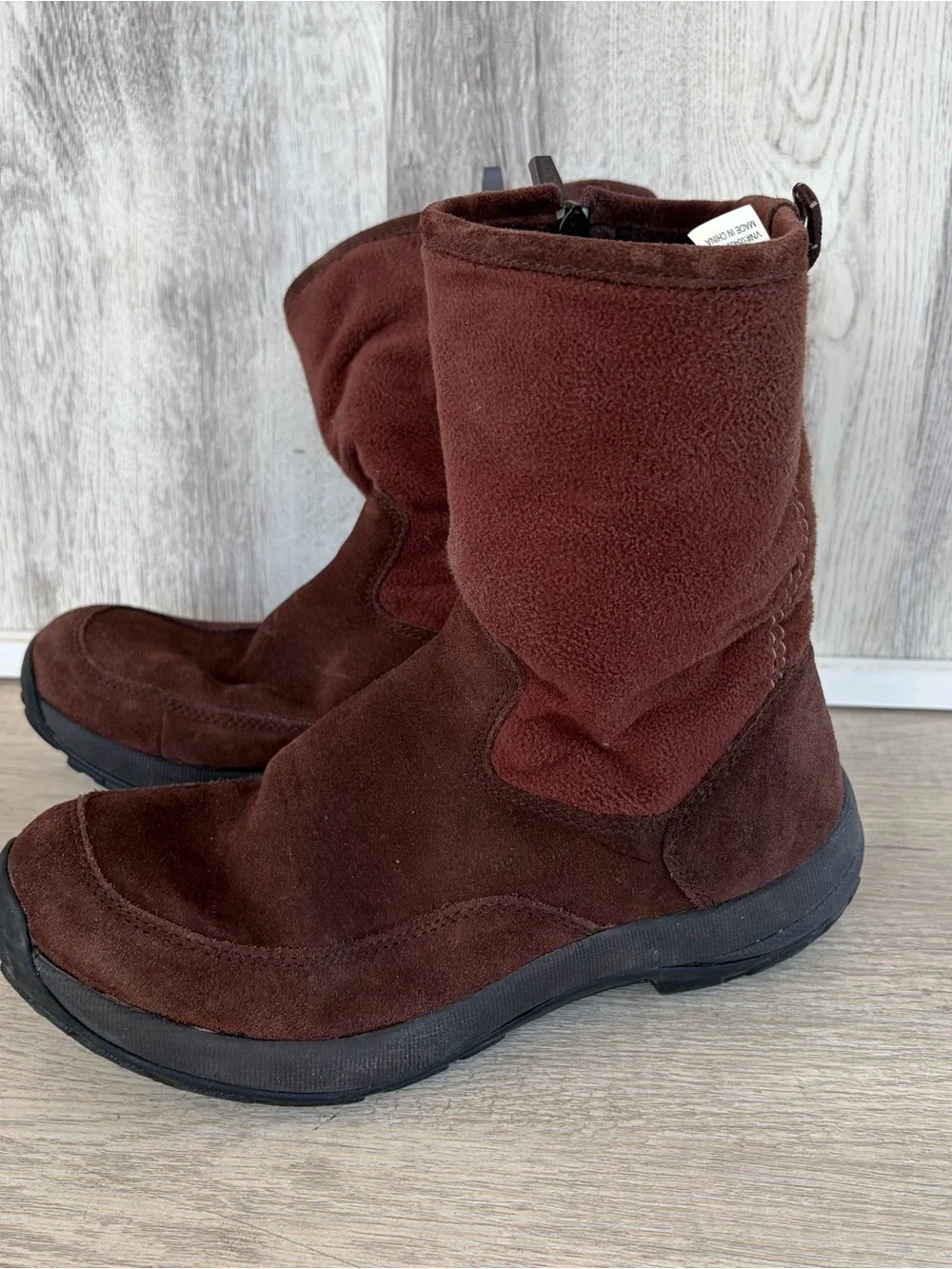 L.L.Bean Suede Fur Lined Boots Women 8.5  Brown Comfy Cabin Fleece Winter Hiking